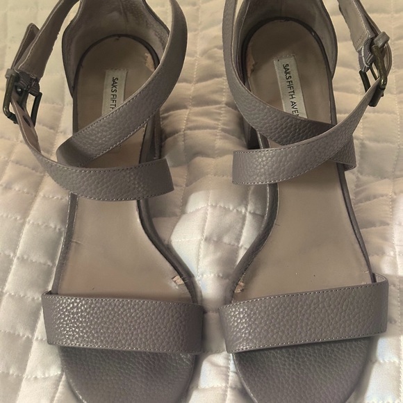 Saks Fifth Avenue Shoes - NOT FOR SALE Saks Fifth Avenue, taupe/dark stone/grey sandals block heel